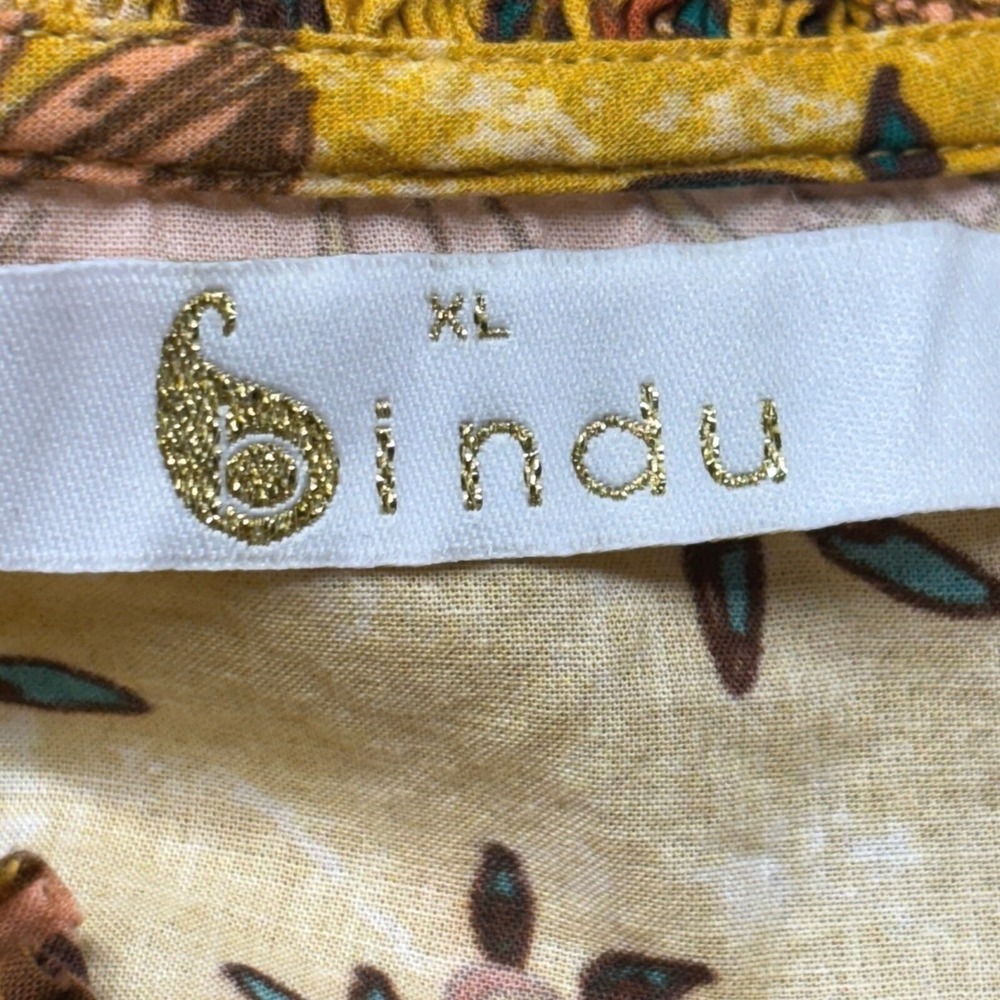 Bindu Corinne Floral Ruffle Neck Cotton Boho XL Mustard Yellow Prairie Top - Picture 8 of 10